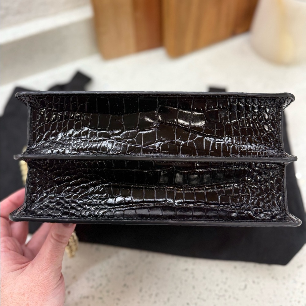 Like new Strathberry East/West Black Croc-Embossed Crossbody with Gold Chain - Picture 10 of 15